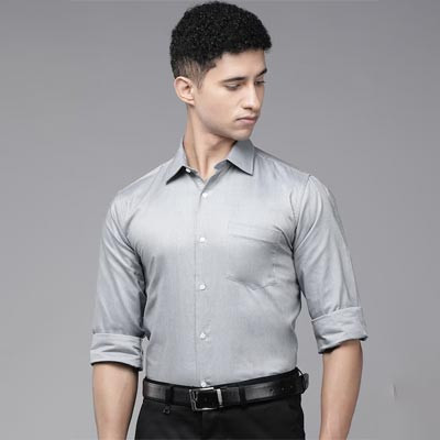 Men Grey Textured Custom Fit Pure Cotton Formal Shirt
