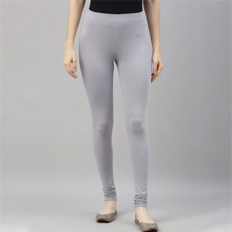 Women Grey Solid Churidar-Length Leggings