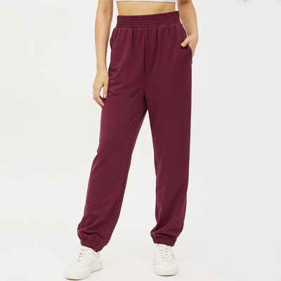 Women Maroon Solid Polyester Joggers