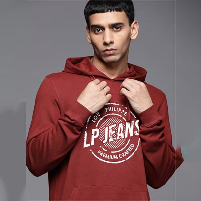 Men Red & White Printed Pure Cotton Hooded Sweatshirt