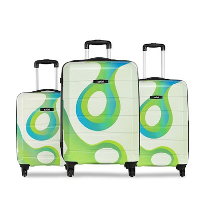 Set Of 3 White & Green Printed Hard-Sided Tiffany Trolley Bags
