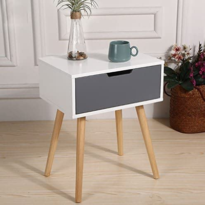 Twist Home Modern Bedside Table, End Table, Small Sofa Side Table with Drawer, Space Saving Living Room Furniture