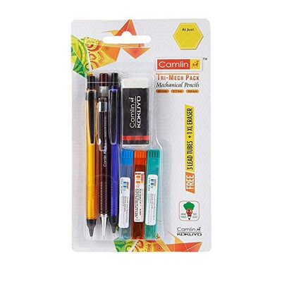 Camlin Kokuyo Tri-Mech Pencil - Set of 3 with Leads and XL Eraser | Pack of 2