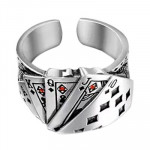 Men Silver-Toned Poker Engraved Stainless Steel Ring