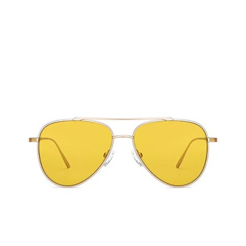 Unisex Yellow Lens & Gold-Toned Aviator Sunglasses 148395