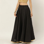 Women Black Solid Full Flare Double Ghera Lehenga Skirt