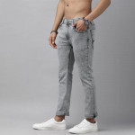 Men Grey Skinny Fit Heavy Fade Stretchable Jeans