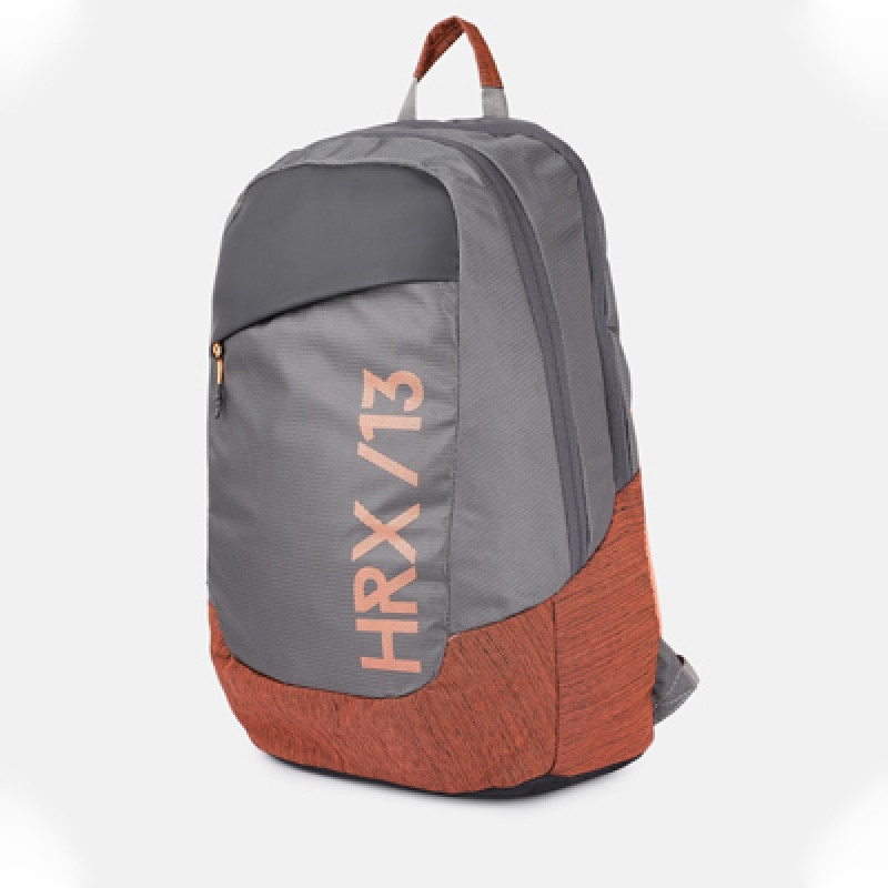 Unisex Grey & Orange Brand Logo Printed Colour Blocked Backpack