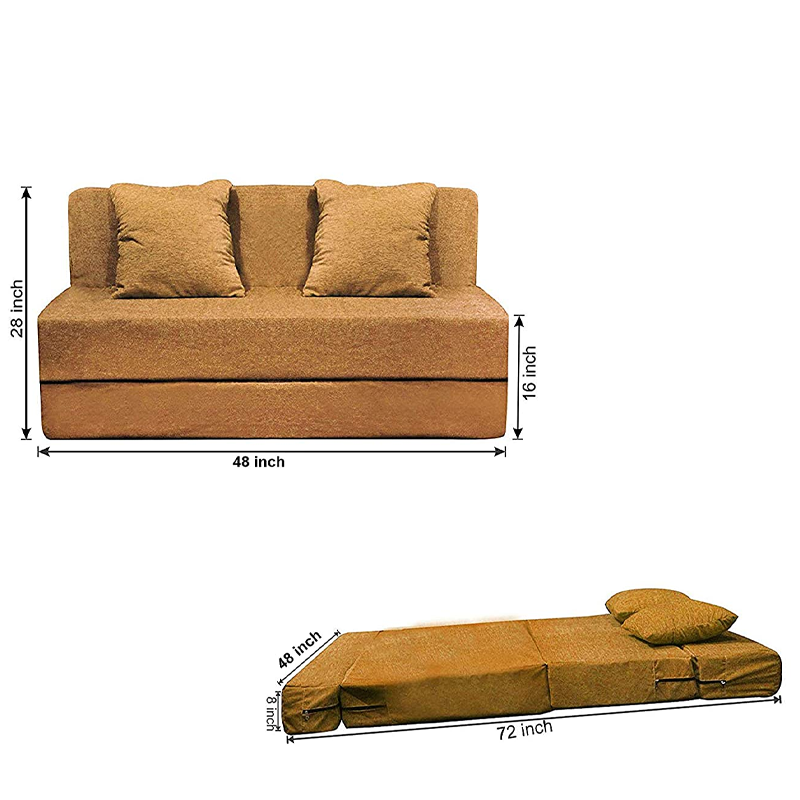 Aart Store (4x6) Two Seater Space Saving Foldable Sofa/Bed with Removable Washable Fabric Cover (Golden)