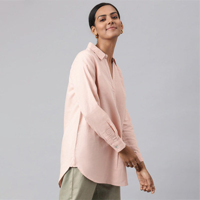 Women Pink Shirt Collar Tunic