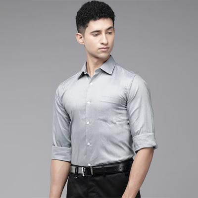Men Grey Textured Custom Fit Pure Cotton Formal Shirt