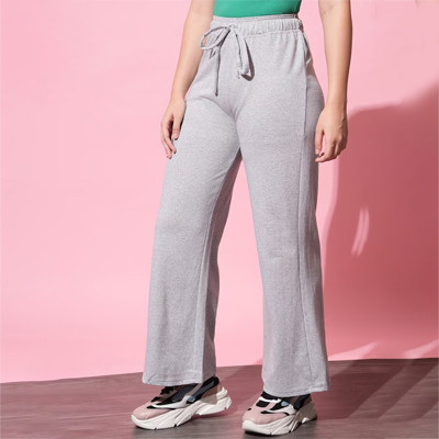 Women Grey Solid Straight-Fit Track Pant