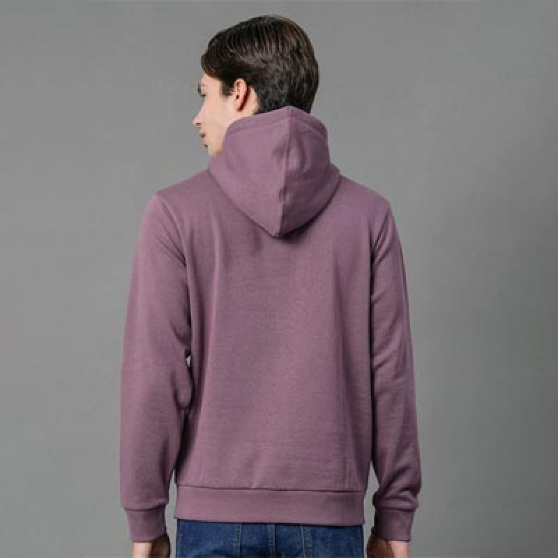Men Mauve Solid Hooded Sweatshirt