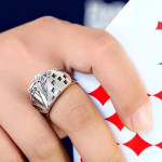 Men Silver-Toned Poker Engraved Stainless Steel Ring