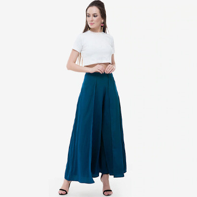 Women Blue Solid Loose Fit Solid Skirt Palazzo