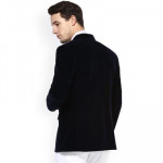 Men Navy Blue Solid Single Breasted Party Blazer