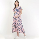 Pink Maternity Geometric Print A-Line Midi Dress