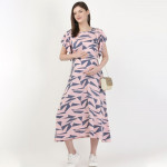 Pink Maternity Geometric Print A-Line Midi Dress