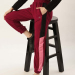 Women Maroon Solid Joggers with Side Striped Detail