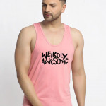 Men Coral-Pink Printed Pure Cotton Innerwear Gym Vest