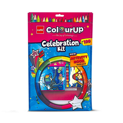 Cello ColourUP Celebration Kit Mega Gift Pack | Kids Colouring Set | 1 Gel Pen | 12 Crayons | 15 Oil Pastels Colouring Set | 15 Mini Sketch Pens | 1 E