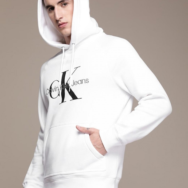 Men White Printed Hooded Sweatshirt