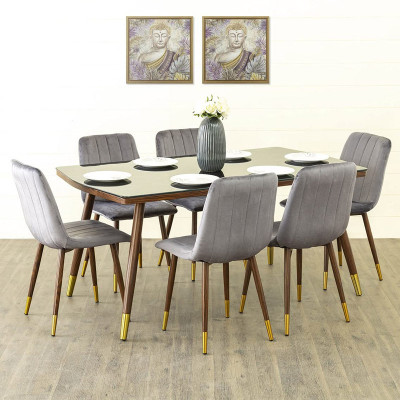Noir Novelty Grey Glass Dining Table Set with 6 Chairs