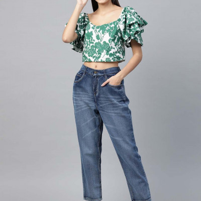 Women Blue Pure Cotton Relaxed Fit High-Rise Clean Look Cropped Jeans