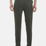 Men Olive-Green Solid Pure Cotton Slim-Fit Track Pants