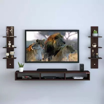 Wooden TV Entertainment Unit with 2 Wall Shelves Engineered Wood TV Entertainment Unit