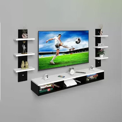 Wooden TV Entertainment Unit with 2 Wall Shelves Engineered Wood